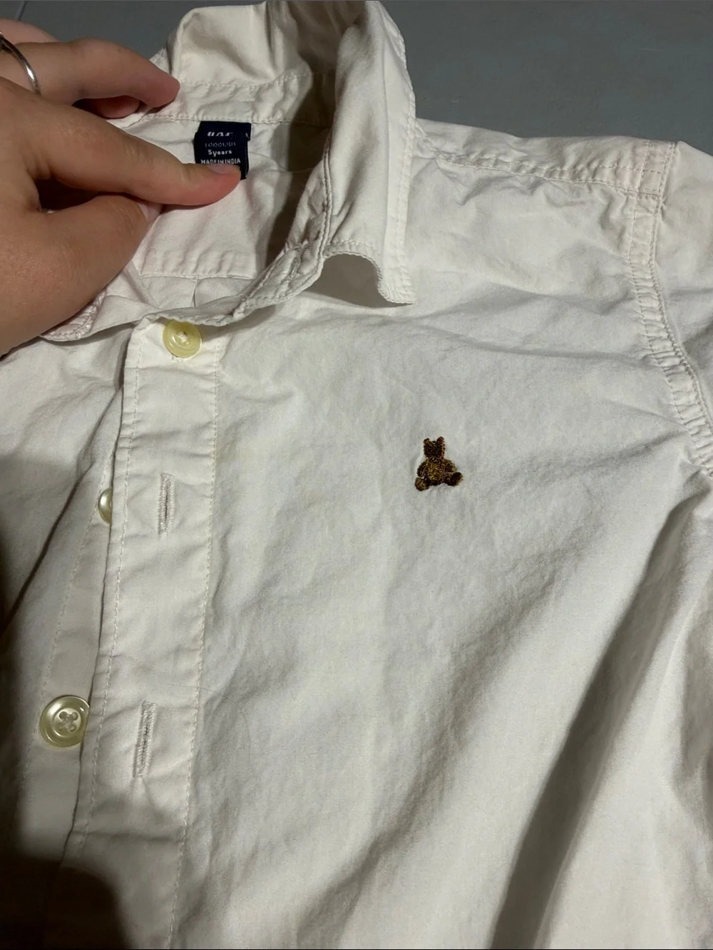 GAP White Button-Down Shirt with Small Embroidered Bear